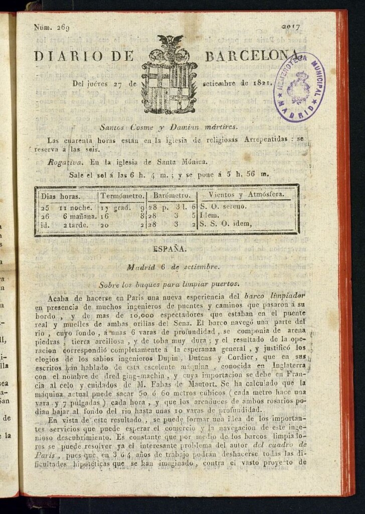 Miniatura de Diario de Barcelona del 27 de septiembre de 1821