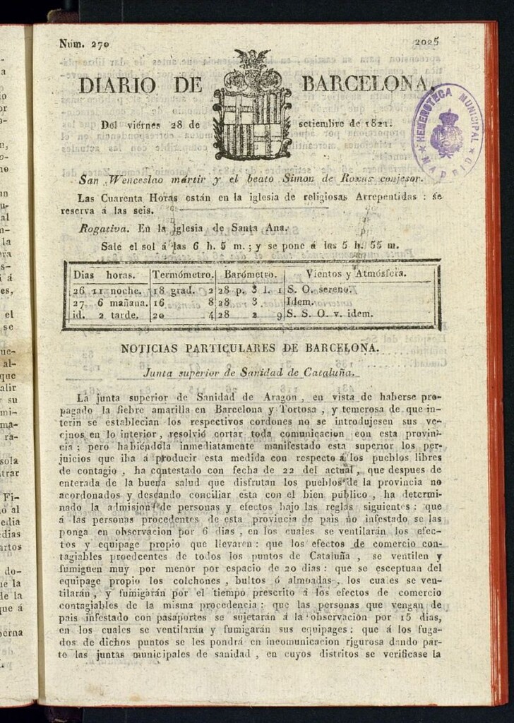 Miniatura de Diario de Barcelona del 28 de septiembre de 1821