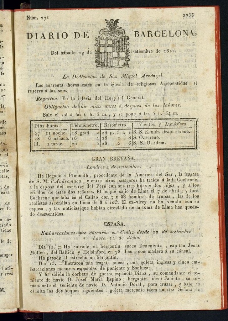 Miniatura de Diario de Barcelona del 29 de septiembre de 1821