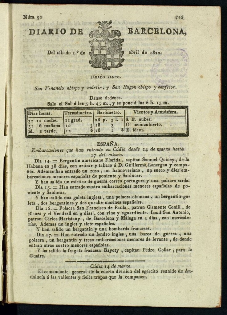 Miniatura de Diario de Barcelona del 1 de abril de 1820