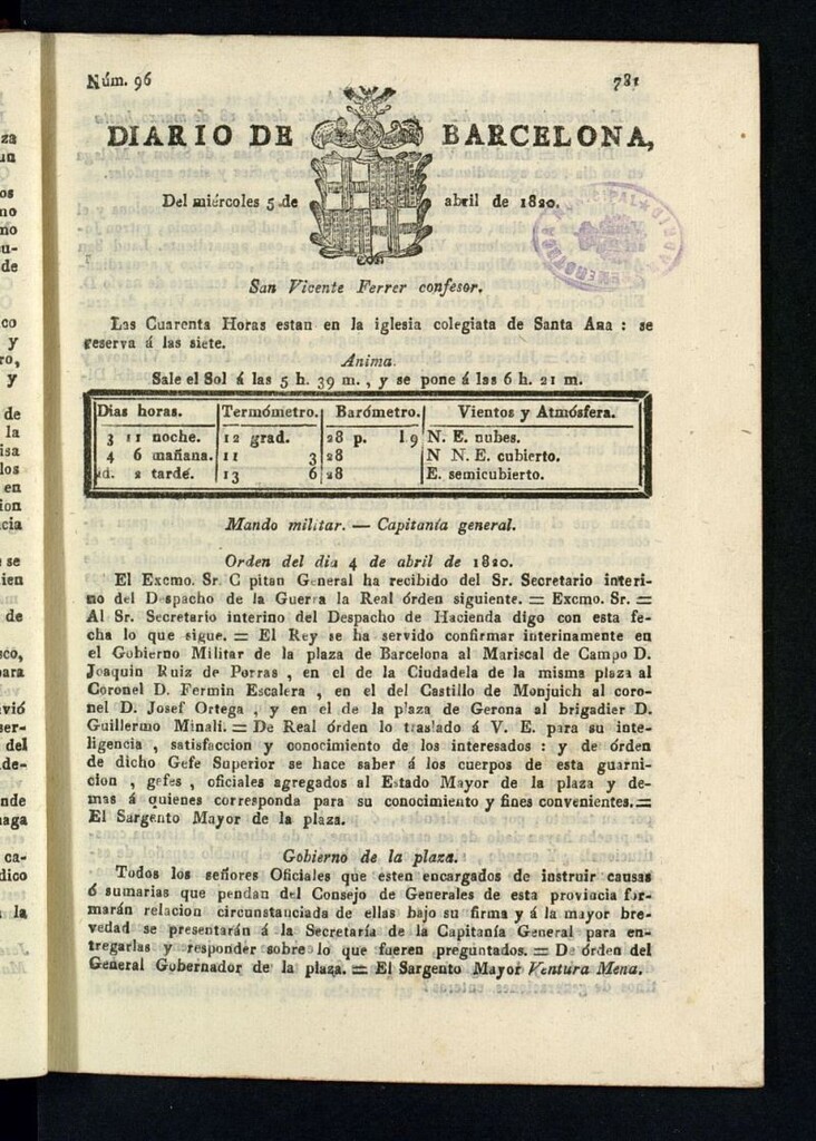 Miniatura de Diario de Barcelona del 5 de abril de 1820