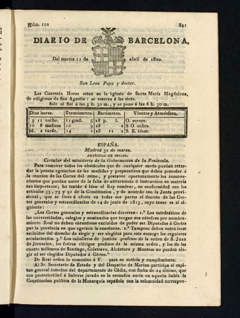Miniatura de Diario de Barcelona del 11 de abril de 1820