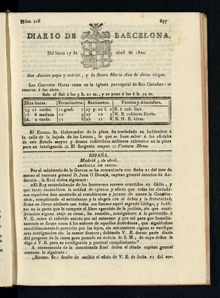 Miniatura de Diario de Barcelona del 17 de abril de 1820
