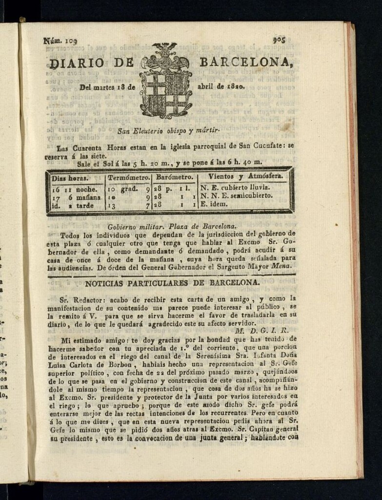 Miniatura de Diario de Barcelona del 18 de abril de 1820