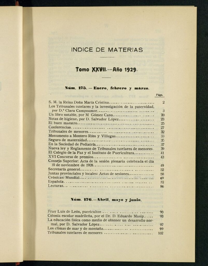Miniatura de Pro Infantia : boletín del Consejo Superior de Protección a la Infancia y Represión de la Mendicidad de 1929. Índices