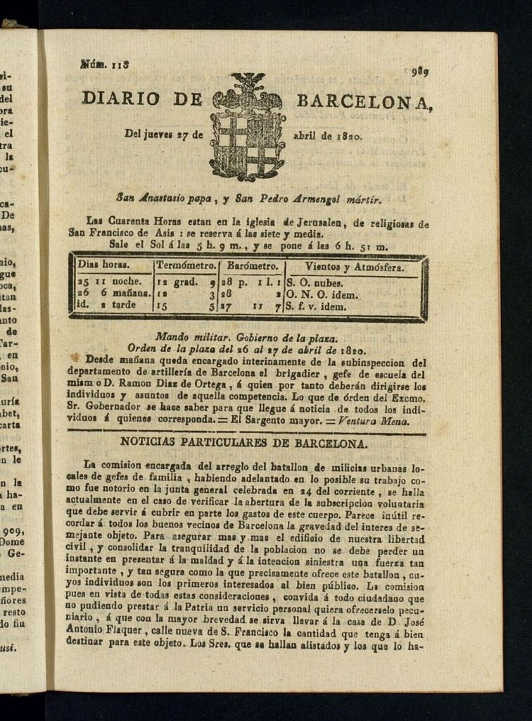 Miniatura de Diario de Barcelona del 27 de abril de 1820