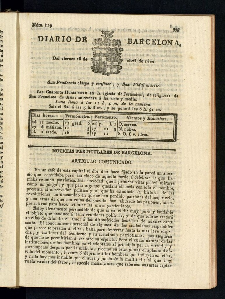 Miniatura de Diario de Barcelona del 28 de abril de 1820