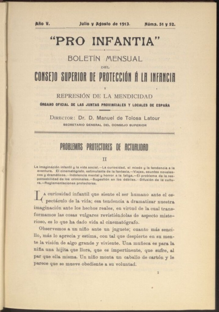 Miniatura de Pro Infantia : boletín del Consejo Superior de Protección a la Infancia y Represión de la Mendicidad de julio y agosto de 1913