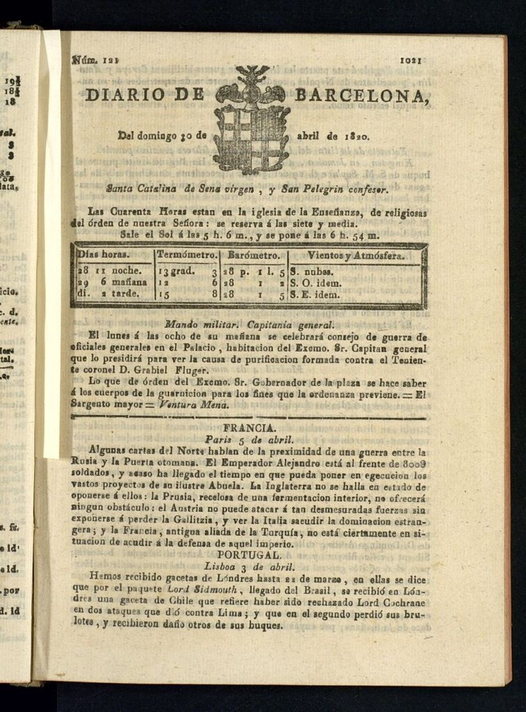 Miniatura de Diario de Barcelona del 30 de abril de 1820