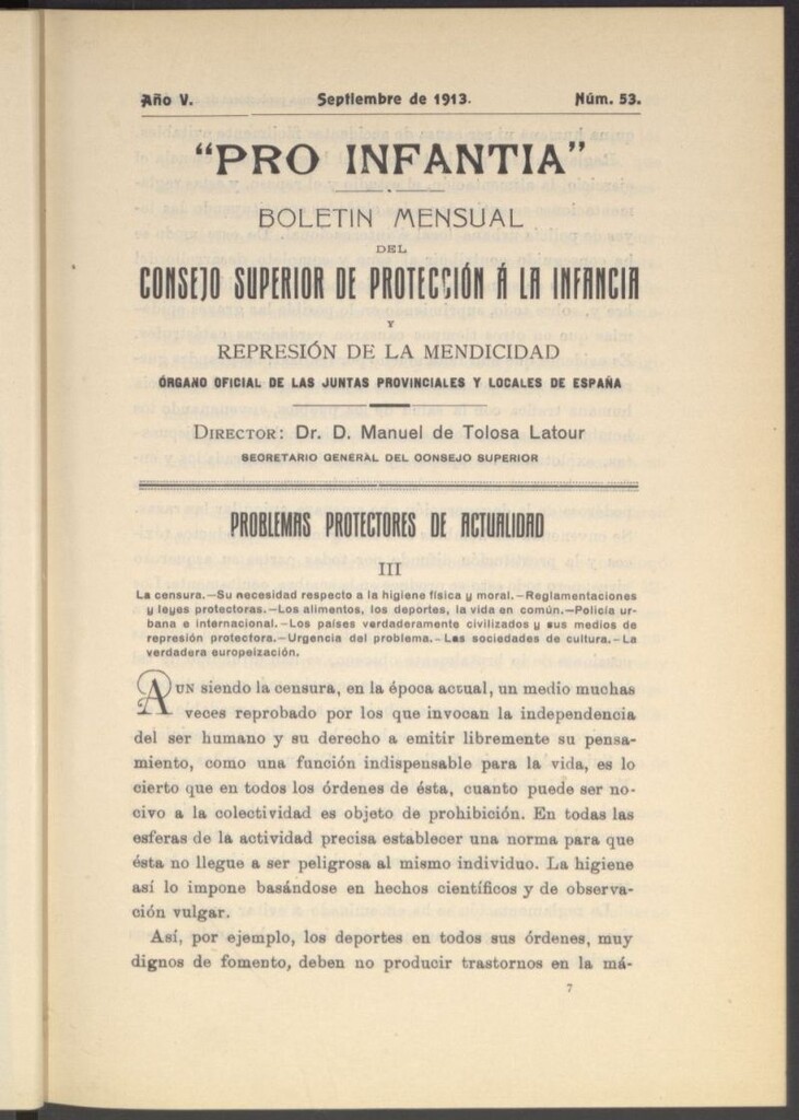 Miniatura de Pro Infantia : boletín del Consejo Superior de Protección a la Infancia y Represión de la Mendicidad de septiembre de 1913