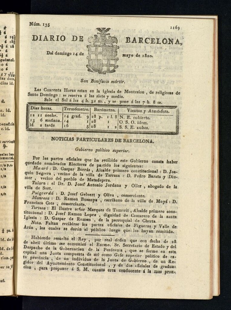 Miniatura de Diario de Barcelona del 14 de mayo de 1820