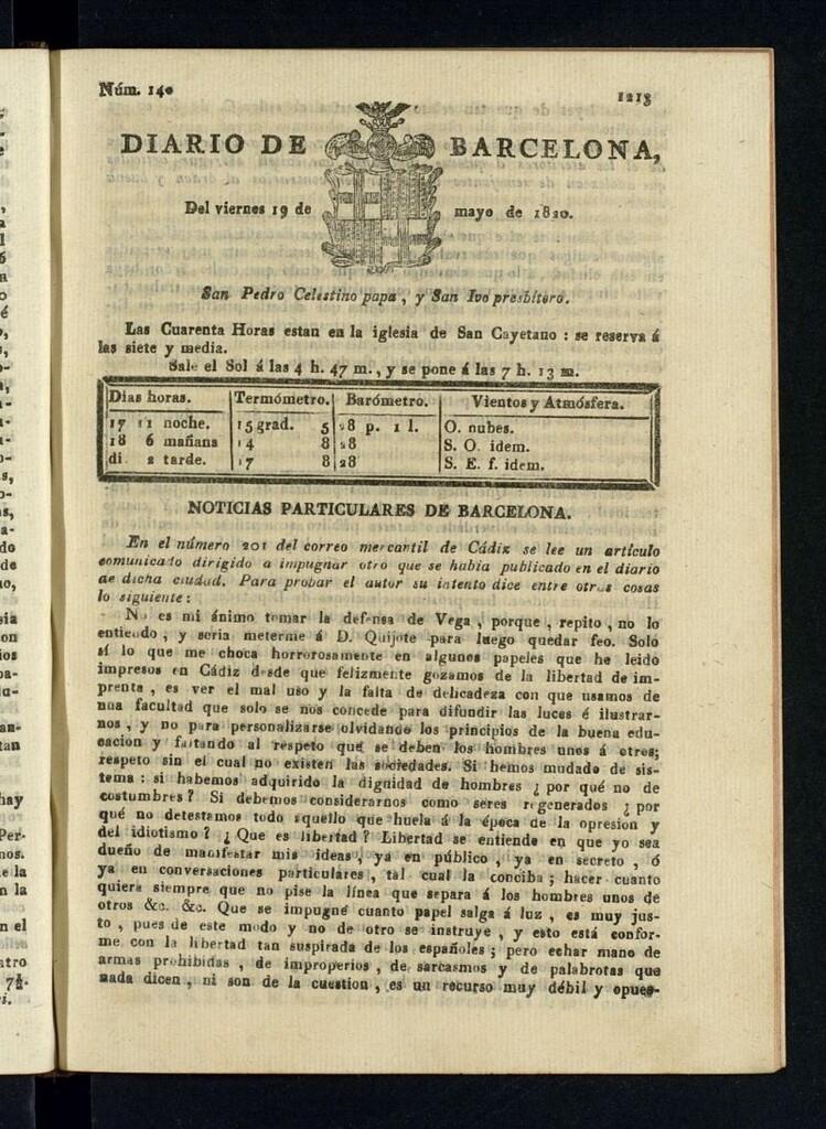 Miniatura de Diario de Barcelona del 19 de mayo de 1820
