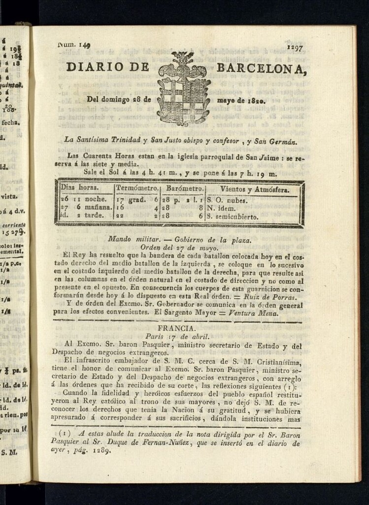Miniatura de Diario de Barcelona del 28 de mayo de 1820