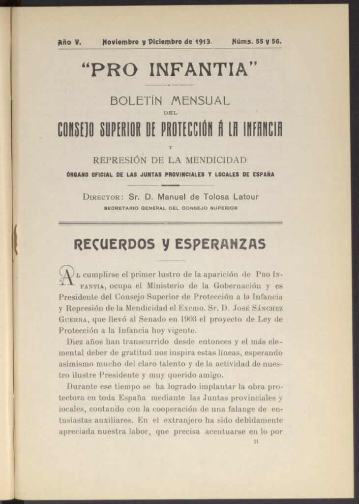 Miniatura de Pro Infantia : boletín del Consejo Superior de Protección a la Infancia y Represión de la Mendicidad de noviembre y diciembre de 1913