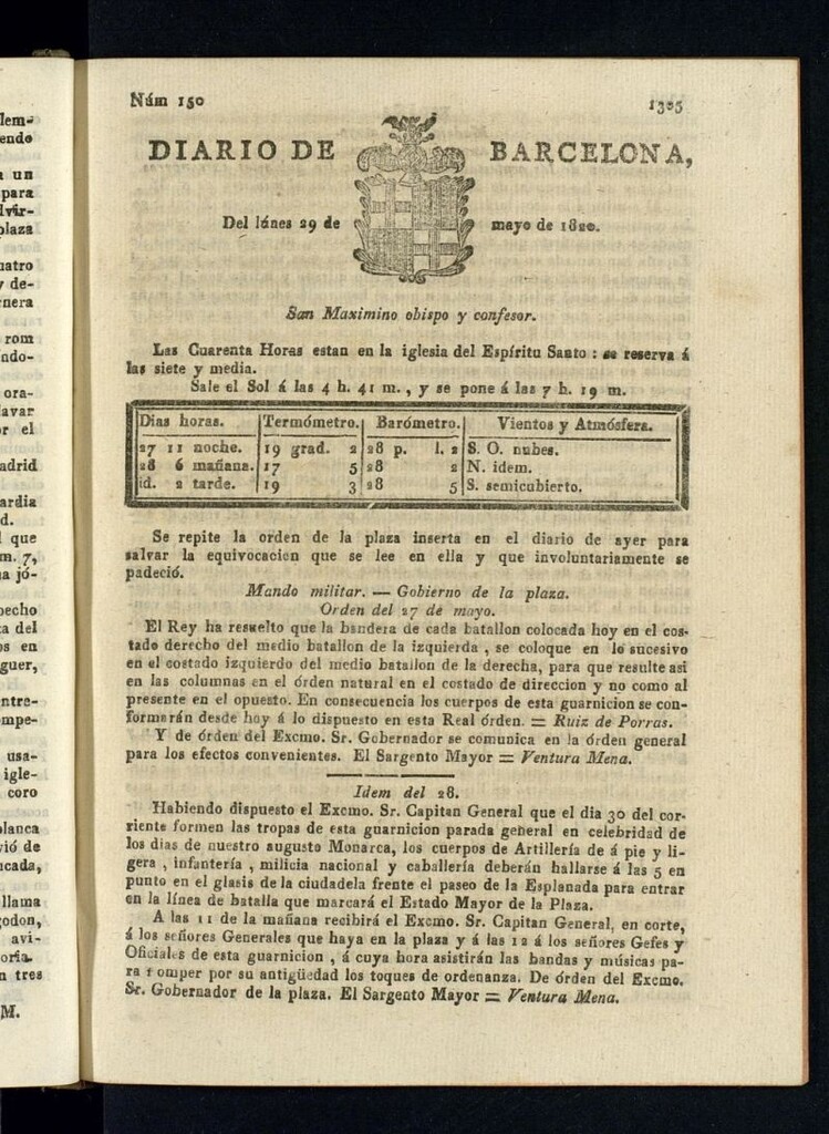 Miniatura de Diario de Barcelona del 29 de mayo de 1820