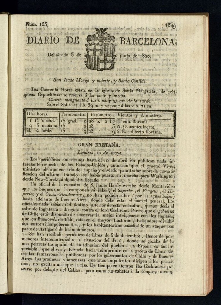 Miniatura de Diario de Barcelona del 3 de junio de 1820