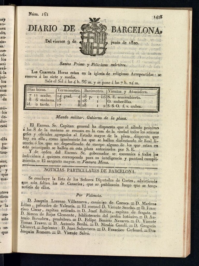 Miniatura de Diario de Barcelona del 9 de junio de 1820