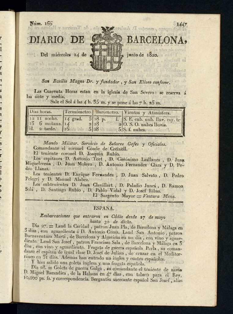 Miniatura de Diario de Barcelona del 14 de junio de 1820