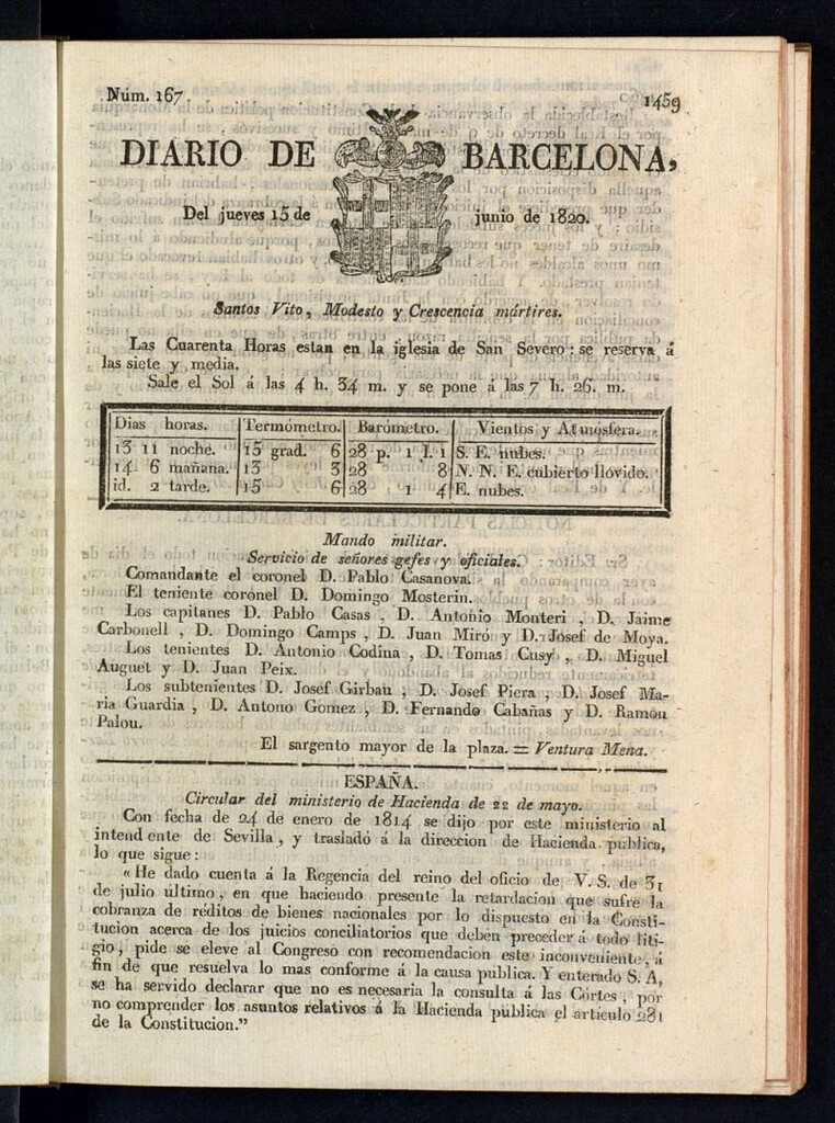 Miniatura de Diario de Barcelona del 15 de junio de 1820