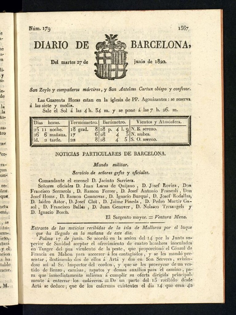Miniatura de Diario de Barcelona del 27 de junio de 1820