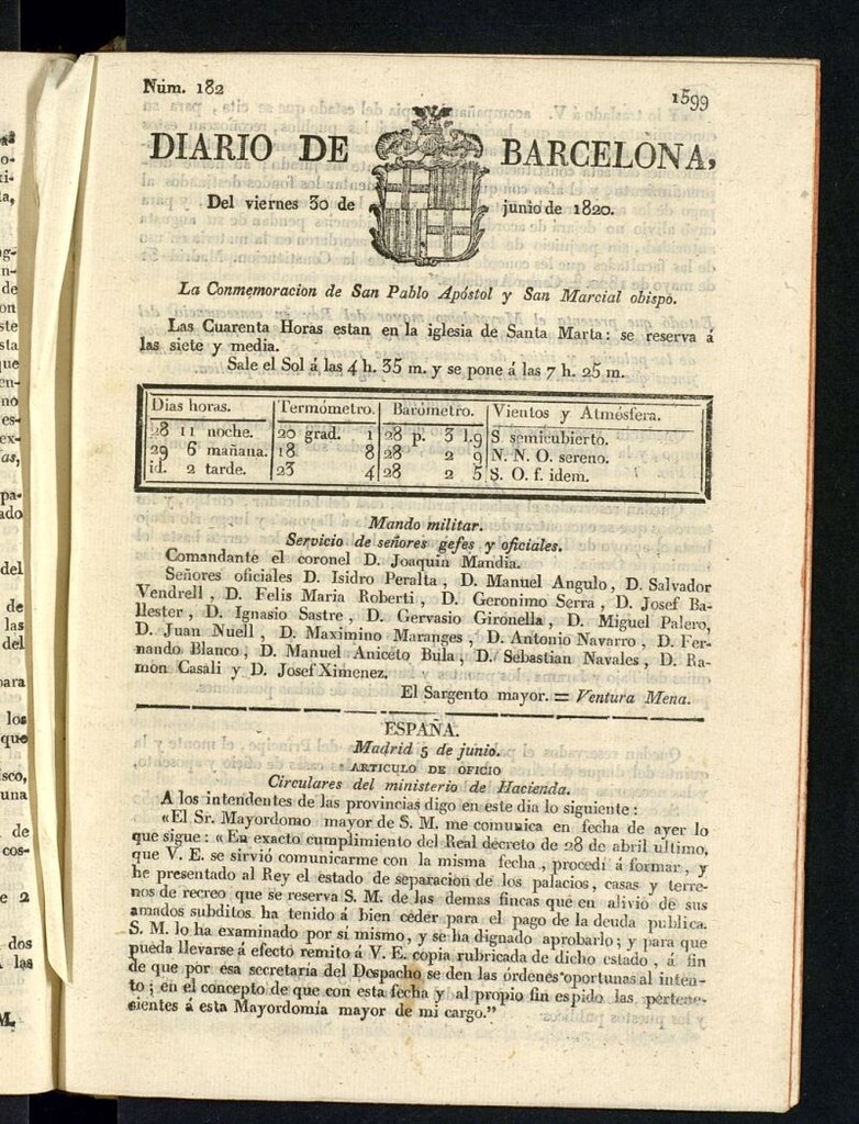 Miniatura de Diario de Barcelona del 30 de junio de 1820