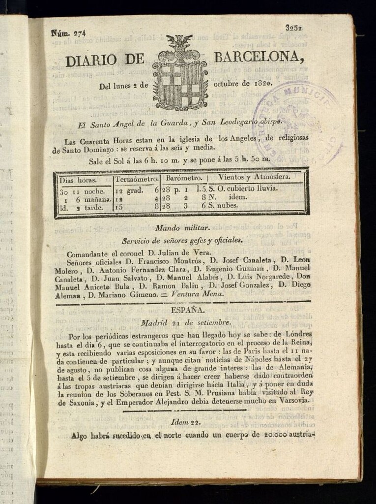 Miniatura de Diario de Barcelona del 2 de octubre de 1820
