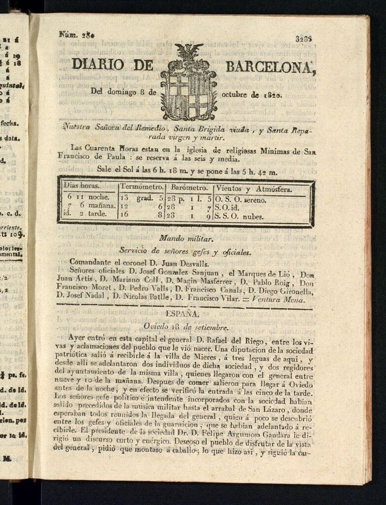 Miniatura de Diario de Barcelona del 8 de octubre de 1820