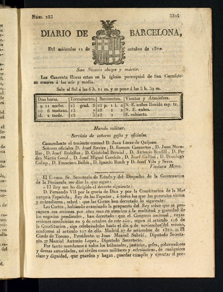 Miniatura de Diario de Barcelona del 11 de octubre de 1820