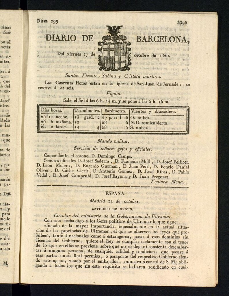 Miniatura de Diario de Barcelona del 27 de octubre de 1820