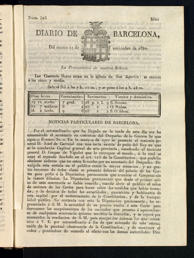 Miniatura de Diario de Barcelona del 21 de noviembre de 1820
