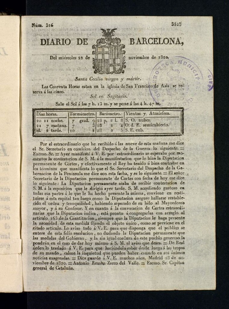 Miniatura de Diario de Barcelona del 22 de noviembre de 1820