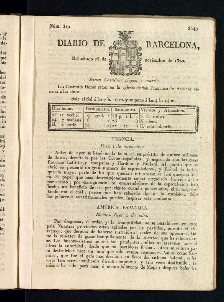 Miniatura de Diario de Barcelona del 25 de noviembre de 1820