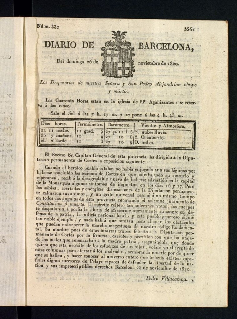 Miniatura de Diario de Barcelona del 26 de noviembre de 1820