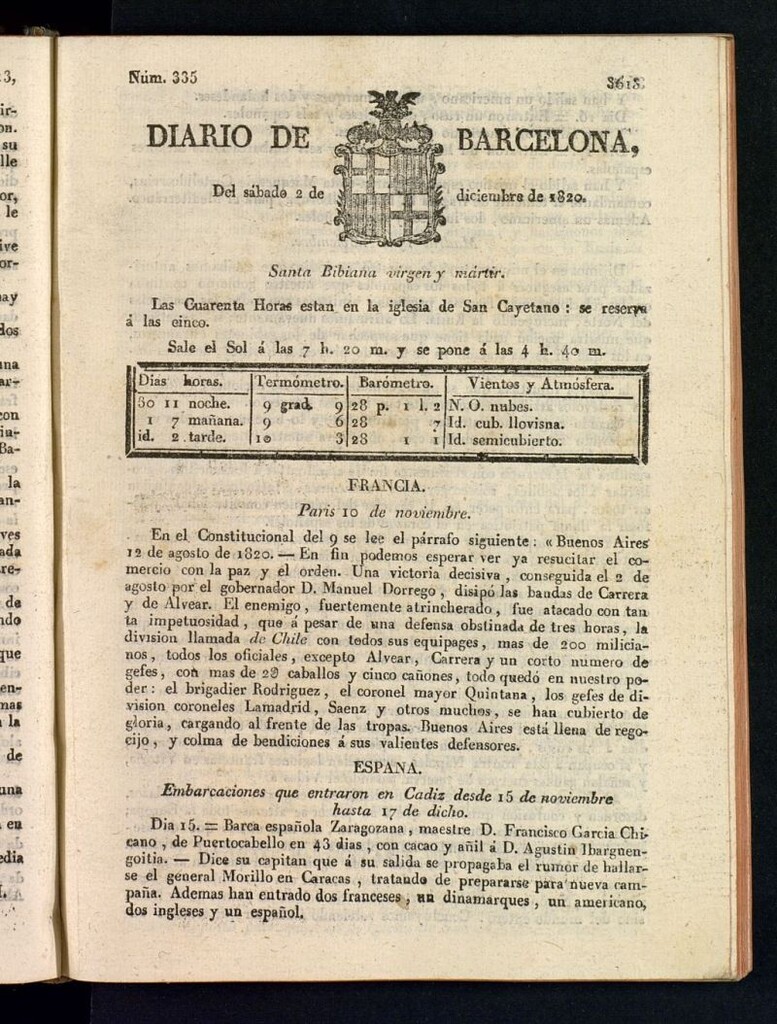 Miniatura de Diario de Barcelona del 2 de diciembre de 1820