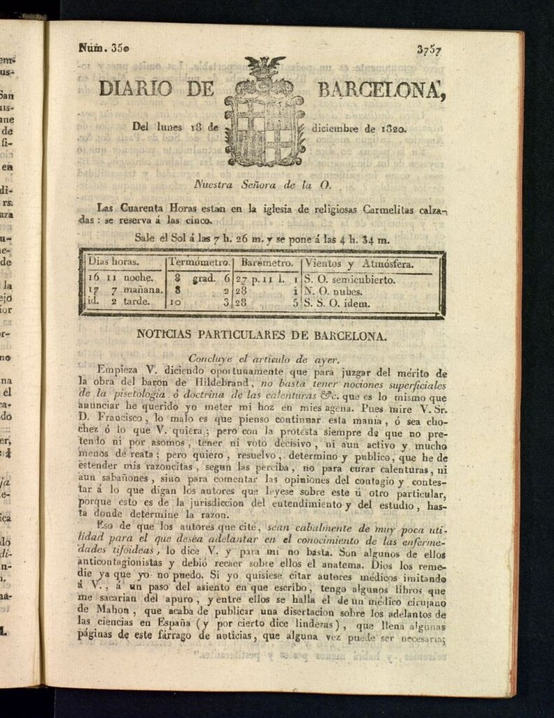 Miniatura de Diario de Barcelona del 18 de diciembre de 1820