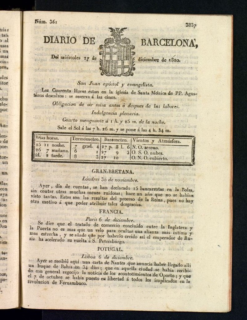 Miniatura de Diario de Barcelona del 27 de diciembre de 1820