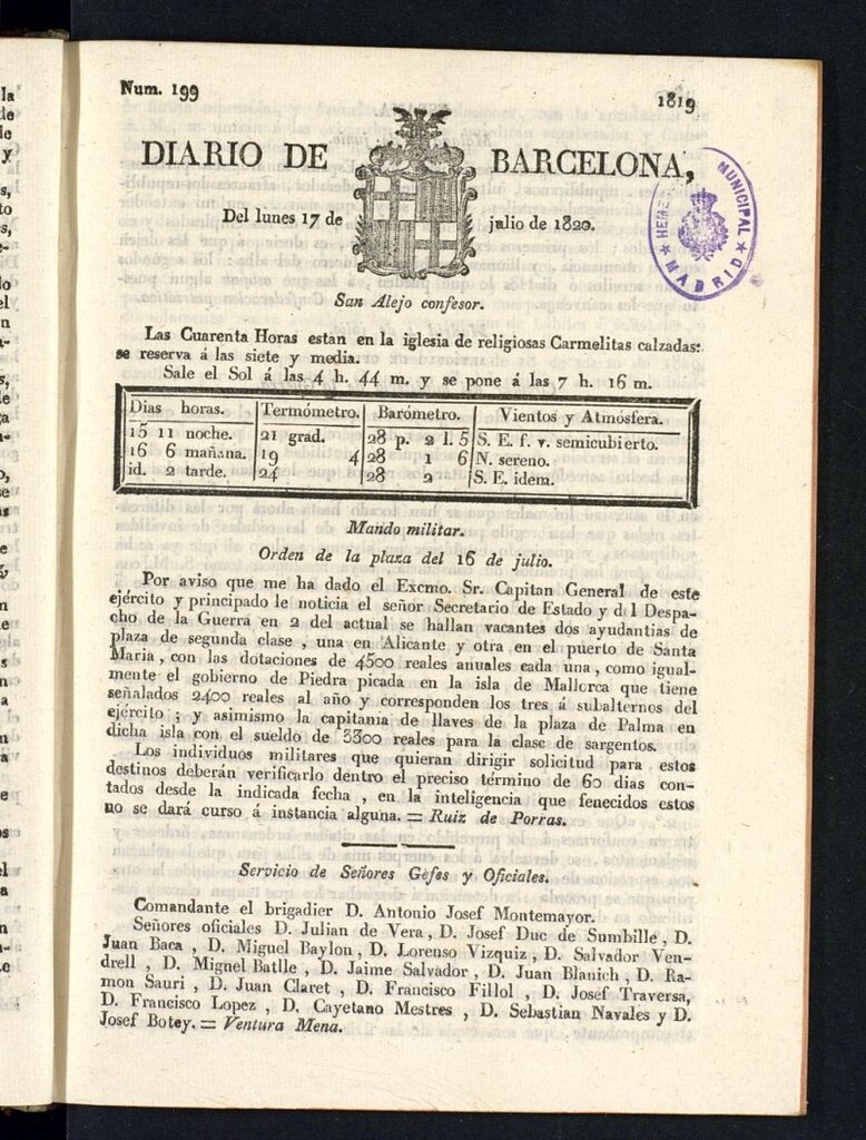 Miniatura de Diario de Barcelona del 17 de julio de 1820