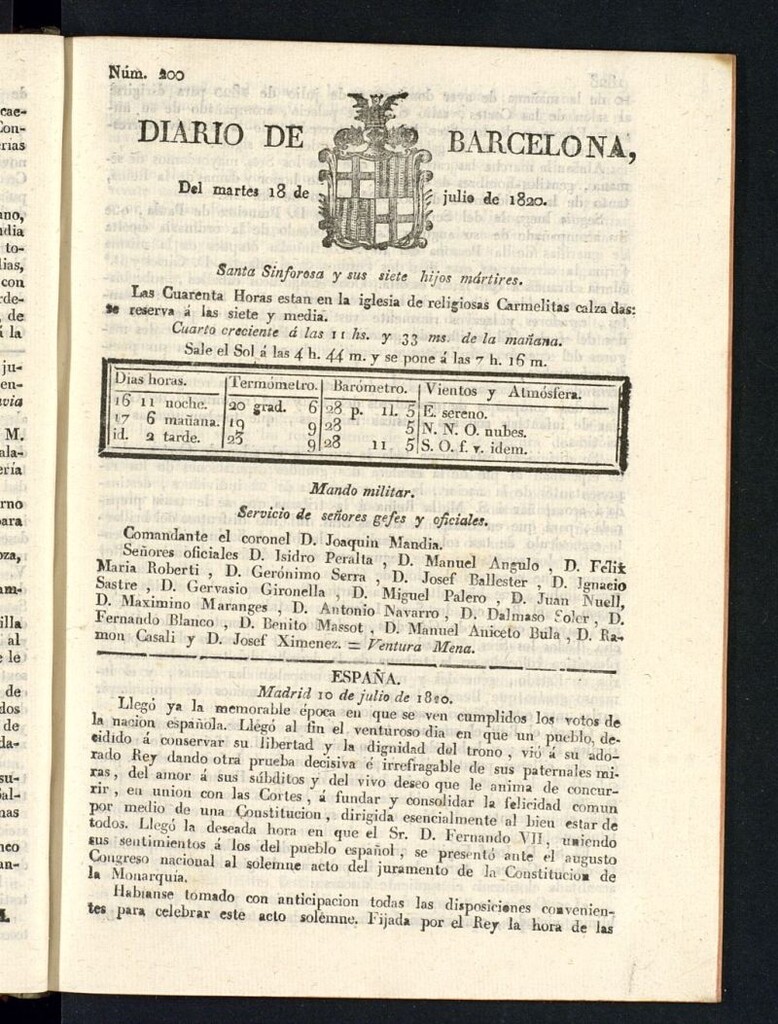 Miniatura de Diario de Barcelona del 18 de julio de 1820