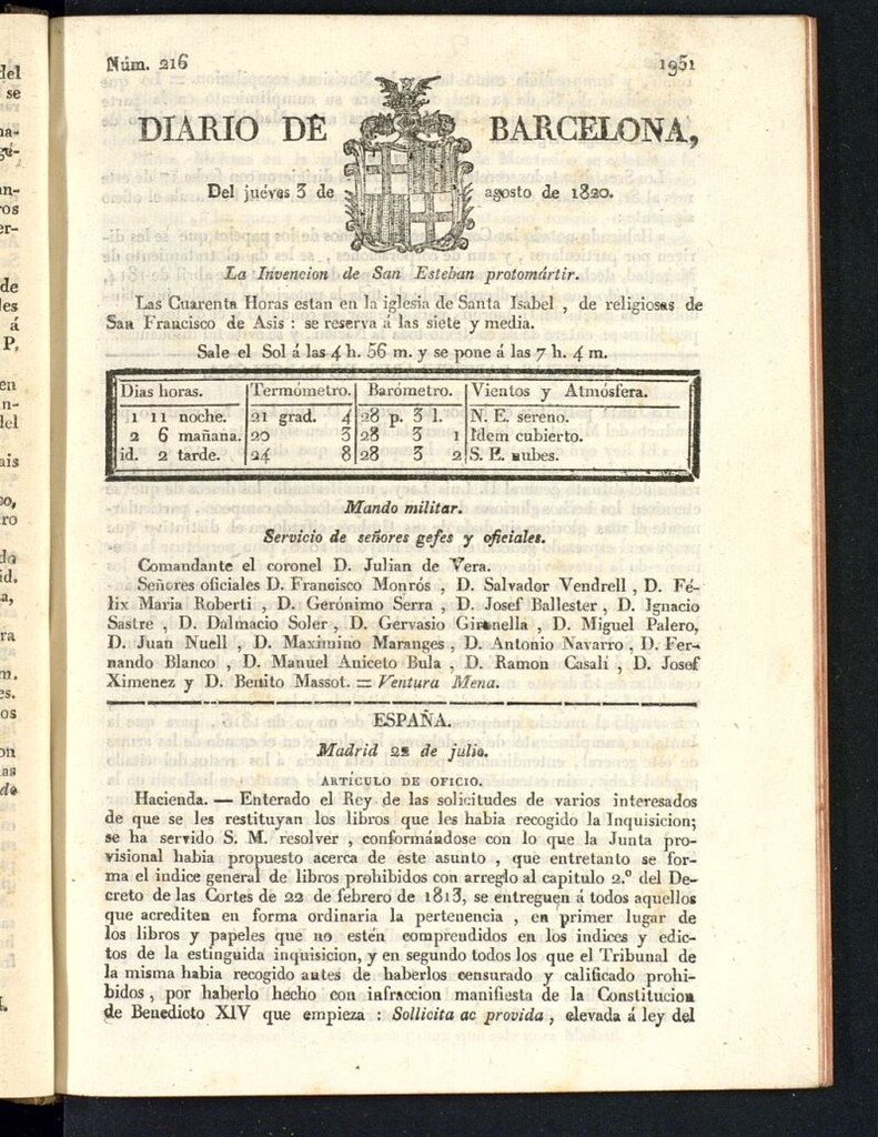Miniatura de Diario de Barcelona del 3 de agosto de 1820