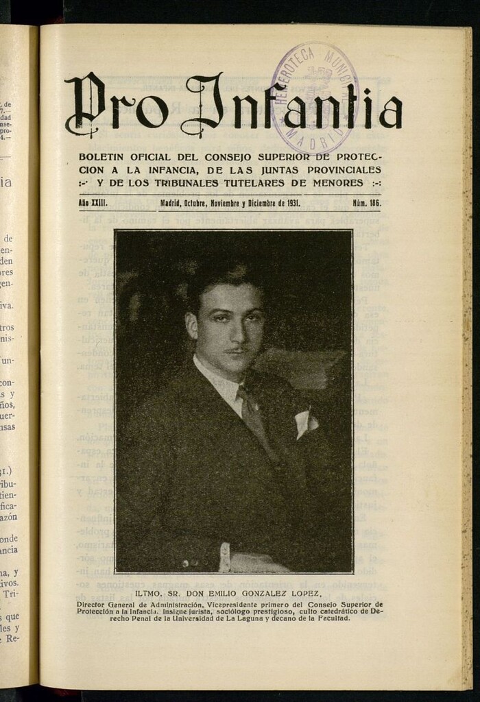 Miniatura de Pro Infantia : boletín del Consejo Superior de Protección a la Infancia y Represión de la Mendicidad de octubre-noviembre-diciembre de 1931