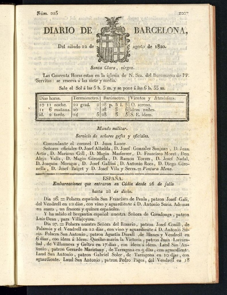 Miniatura de Diario de Barcelona del 12 de agosto de 1820