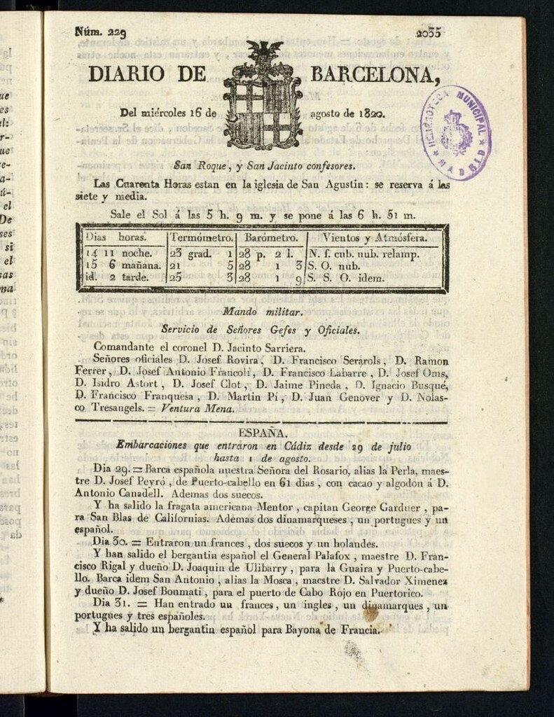 Miniatura de Diario de Barcelona del 16 de agosto de 1820
