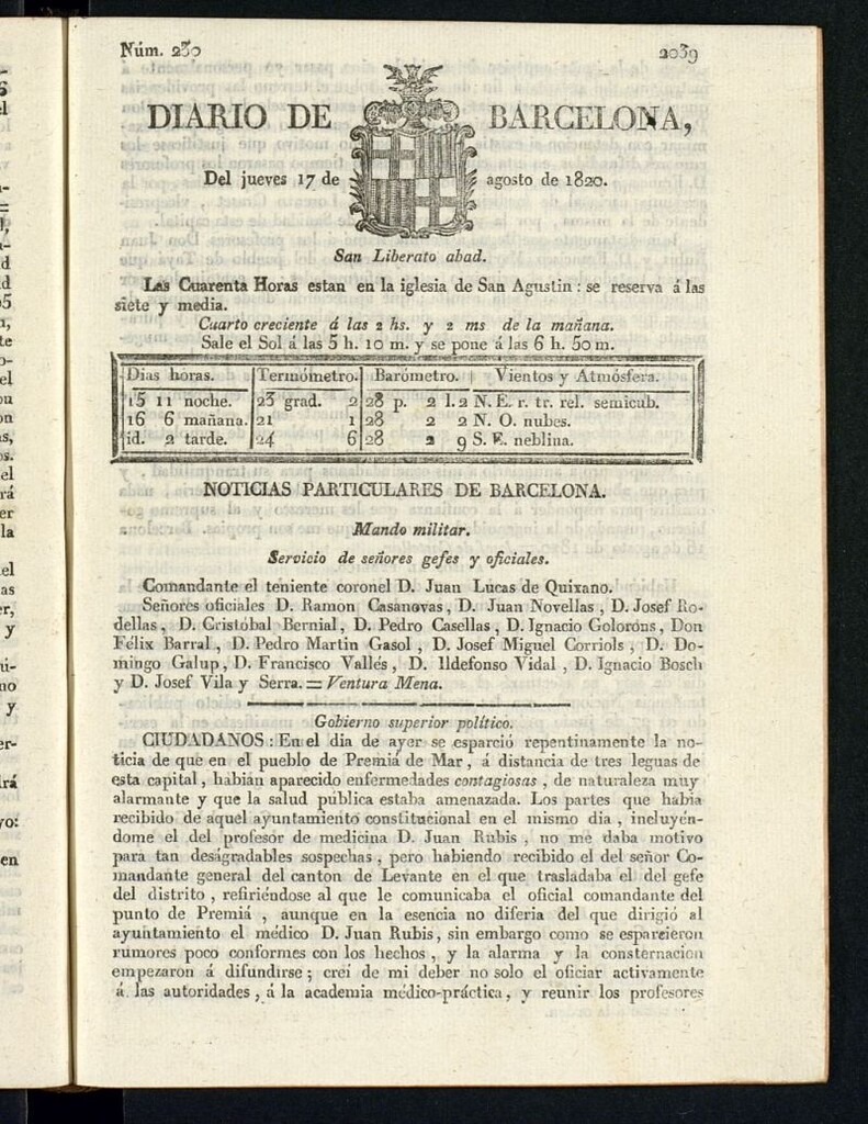 Miniatura de Diario de Barcelona del 17 de agosto de 1820