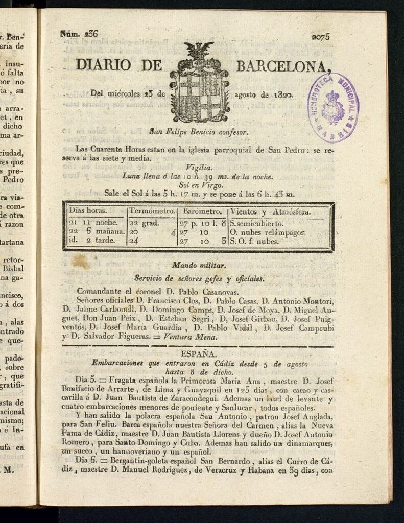 Miniatura de Diario de Barcelona del 23 de agosto de 1820