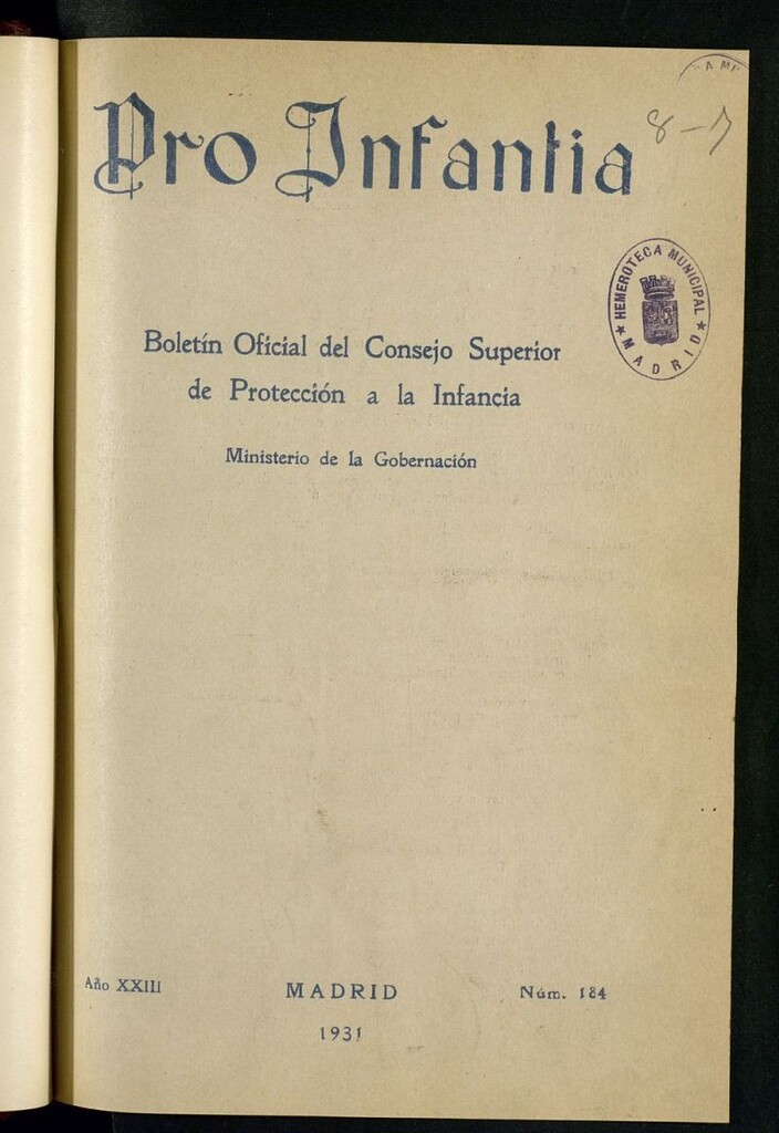 Miniatura de Pro Infantia : boletín del Consejo Superior de Protección a la Infancia y Represión de la Mendicidad de abril-mayo-junio de 1931