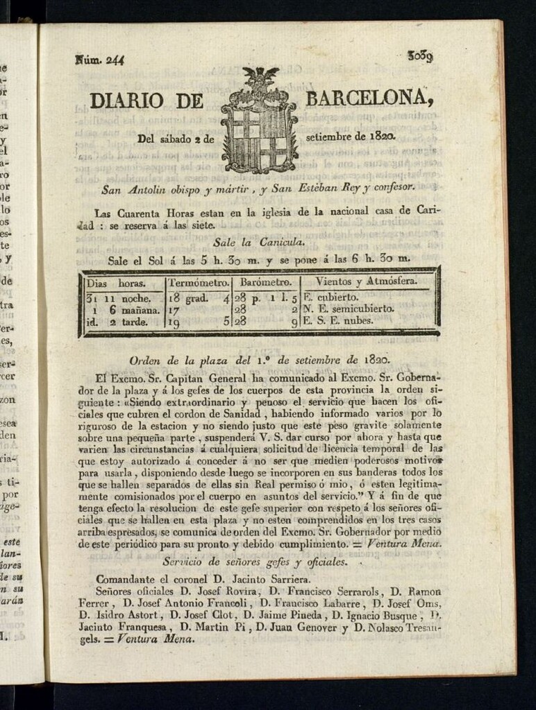 Miniatura de Diario de Barcelona del 2 de septiembre de 1820