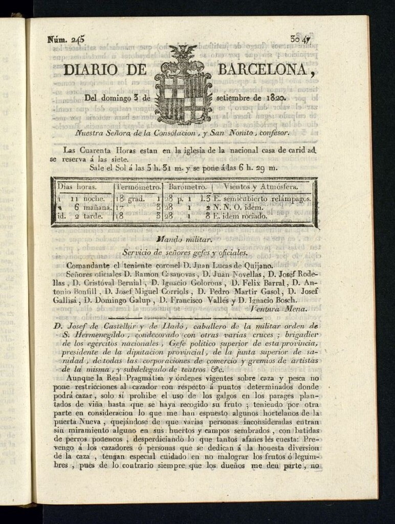 Miniatura de Diario de Barcelona del 3 de septiembre de 1820