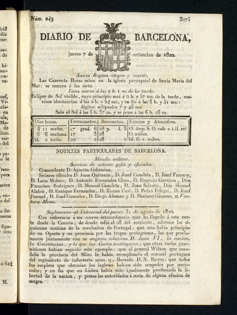 Miniatura de Diario de Barcelona del 7 de septiembre de 1820