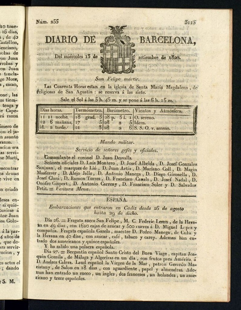 Miniatura de Diario de Barcelona del 13 de septiembre de 1820