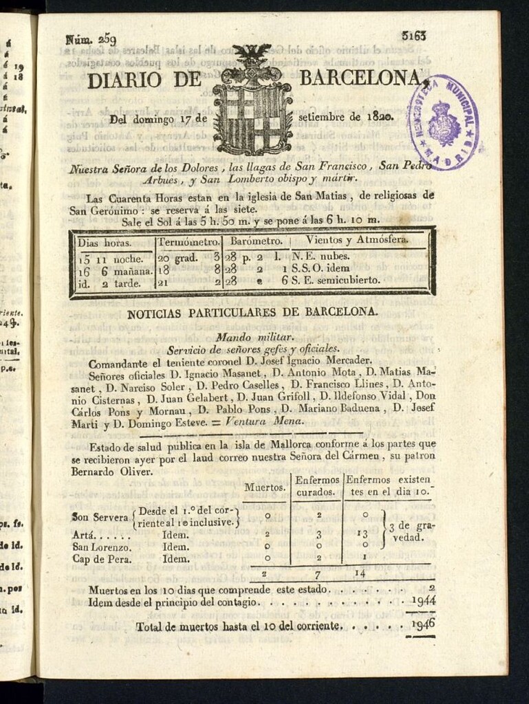 Miniatura de Diario de Barcelona del 17 de septiembre de 1820